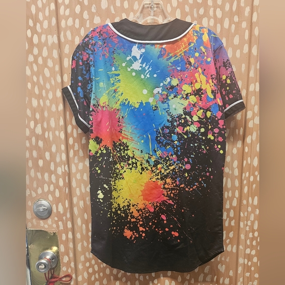 Hop Fashion splatter rainbow button up baseball jersey - Picture 4 of 4